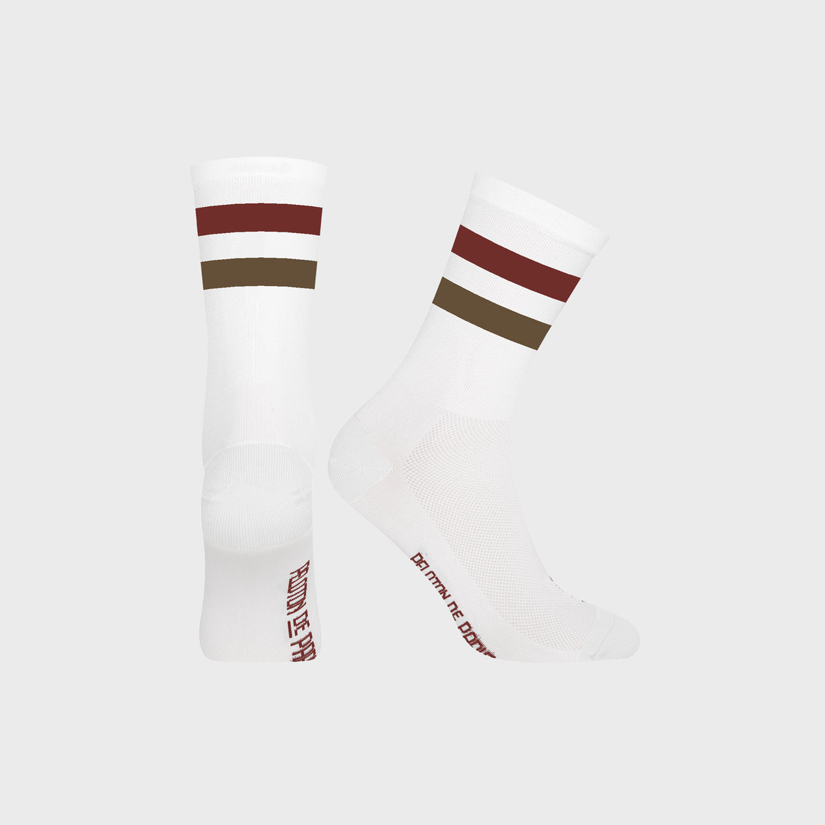 Double Stripe Cycling Socks | White Red Brown
