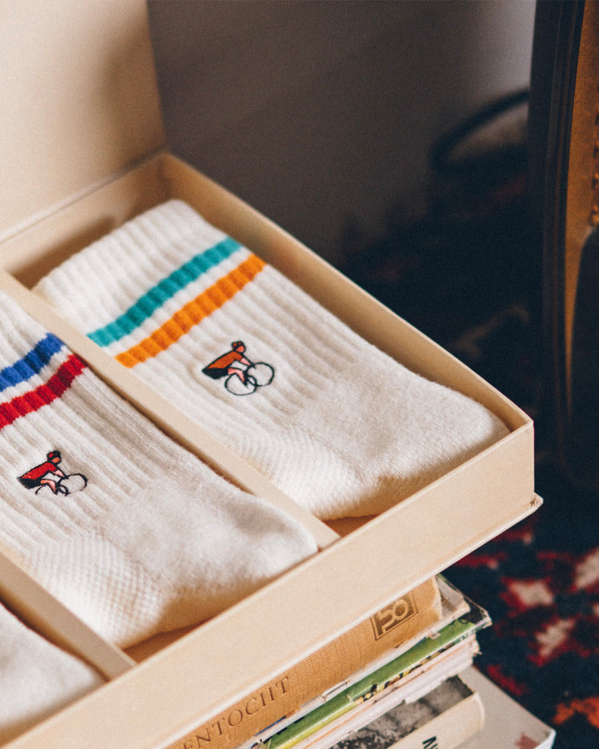 Crew Sock Ivory Green Orange