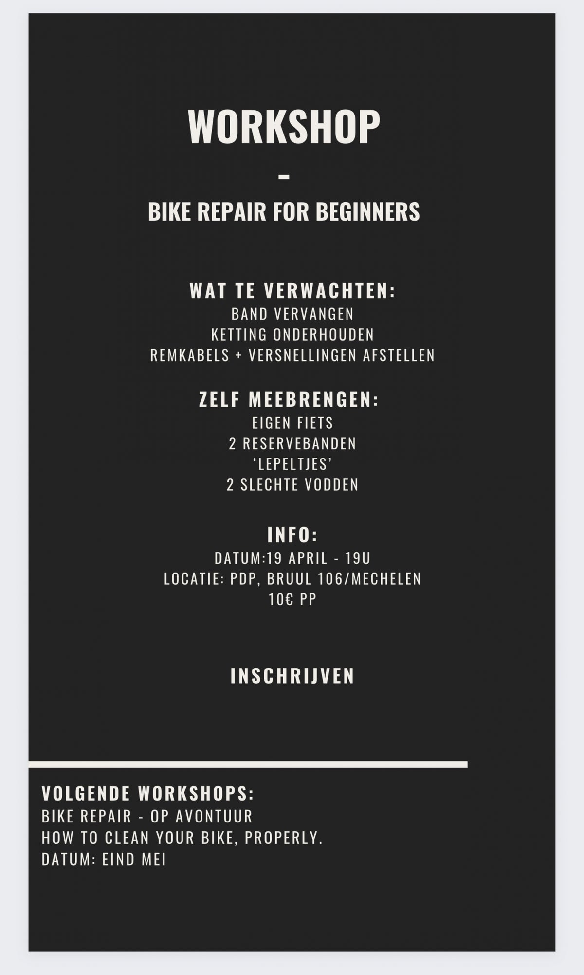 Bike repair workshop 19/04/24 | Event